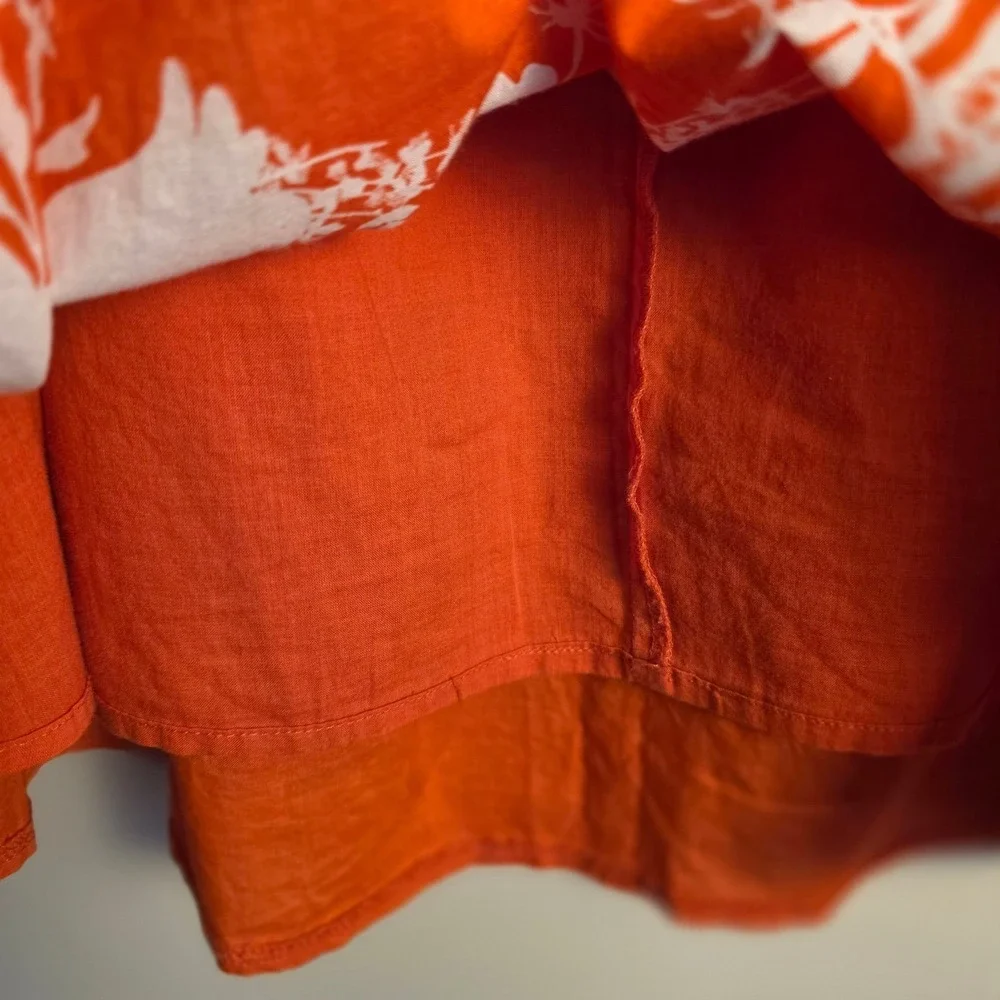 Lapis Floral Midi Skirt Womens XL Orange‎ White Pleated 100% Cotton Boho Summer